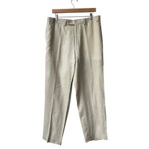 Calvin Klein Mens Linen Dress Pants Size 36R Beige Preppy Coastal Tan Office